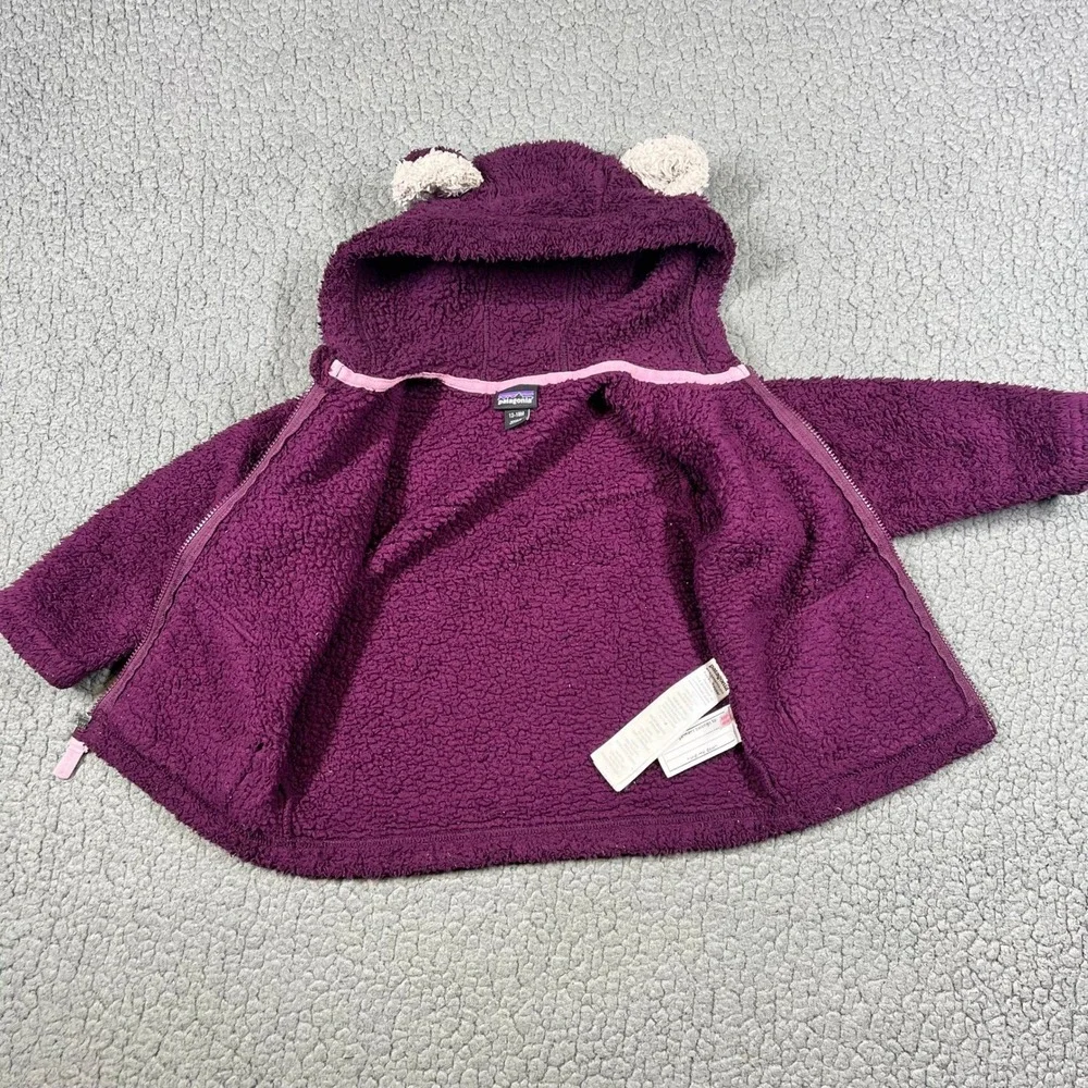 Patagonia Baby Furry Friends Hooded Fleece Jacket Purple Bear Ears‎ 12-18M 60155